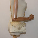 CHANEL Matelasse Chain Shoulder Bag Satin Beige CC Auth bs15109-22