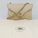 CHANEL Matelasse Chain Shoulder Bag Satin Beige CC Auth bs15109-12
