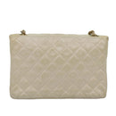 CHANEL Matelasse Chain Shoulder Bag Satin Beige CC Auth bs15109-2