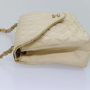 CHANEL Matelasse Chain Shoulder Bag Satin Beige CC Auth bs15109-3