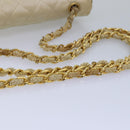 CHANEL Matelasse Chain Shoulder Bag Satin Beige CC Auth bs15109-7