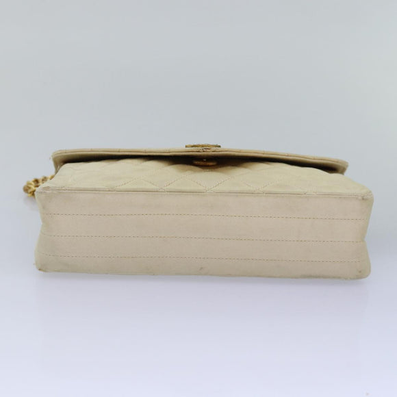 CHANEL Matelasse Chain Shoulder Bag Satin Beige CC Auth bs15109