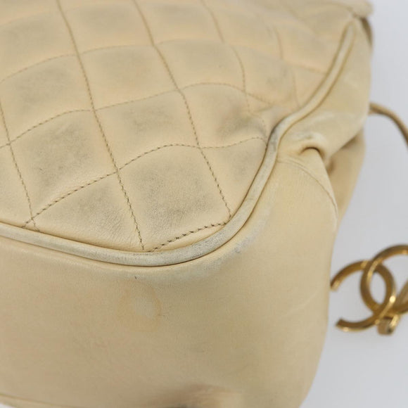 CHANEL Matelasse Chain Shoulder Bag Lamb Skin Beige CC Auth bs15118
