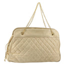 CHANEL Matelasse Chain Shoulder Bag Lamb Skin Beige CC Auth bs15118-1