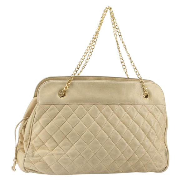 CHANEL Matelasse Chain Shoulder Bag Lamb Skin Beige CC Auth bs15118