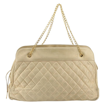 CHANEL Matelasse Chain Shoulder Bag Lamb Skin Beige CC Auth bs15118 - 0