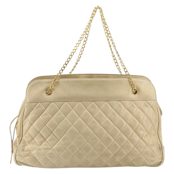 CHANEL Matelasse Chain Shoulder Bag Lamb Skin Beige CC Auth bs15118