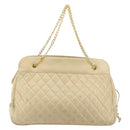 CHANEL Matelasse Chain Shoulder Bag Lamb Skin Beige CC Auth bs15118-3