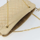 CHANEL Matelasse Chain Shoulder Bag Lamb Skin Beige CC Auth bs15118-6