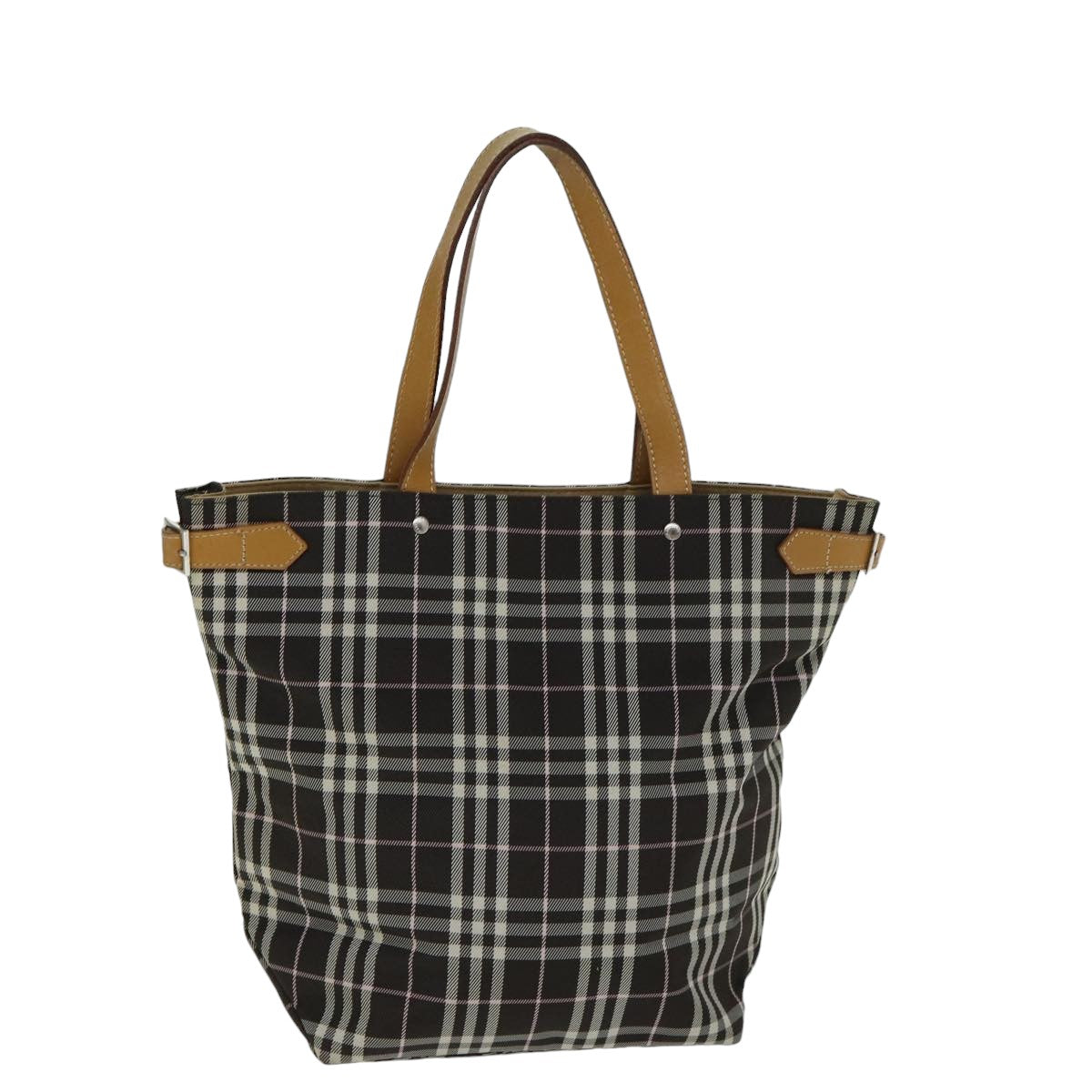 BURBERRY Nova Check Blue Label Tote Bag Nylon Brown Auth bs15120