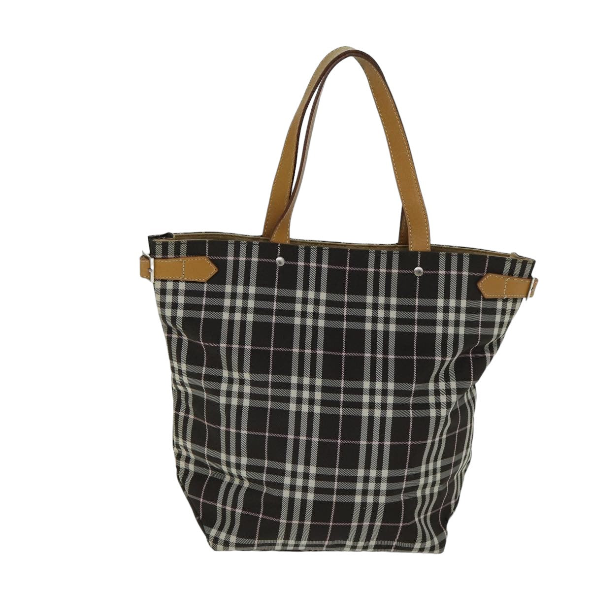 BURBERRY Nova Check Blue Label Tote Bag Nylon Brown Auth bs15120