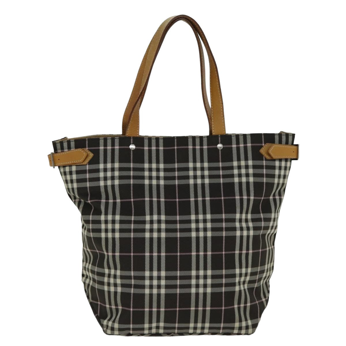 BURBERRY Nova Check Blue Label Tote Bag Nylon Brown Auth bs15120 - 0