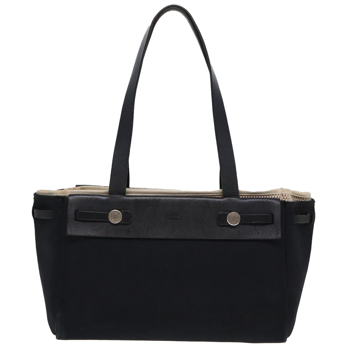 HERMES Her bag Cabas PM Hand Bag Canvas Black Auth bs15126 - 0