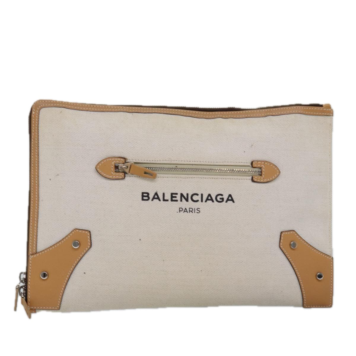 BALENCIAGA Clutch Bag Canvas Beige 419994 Auth bs15134 - 0