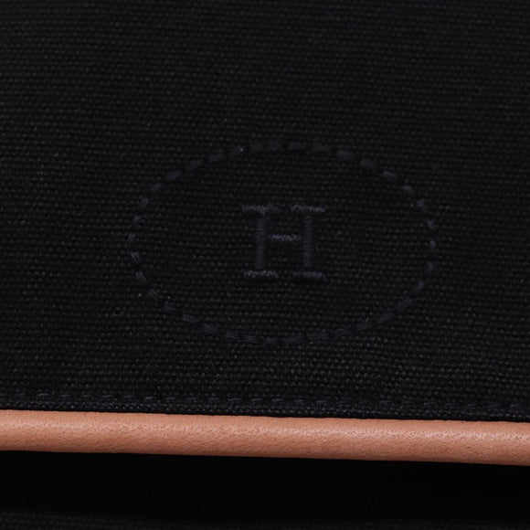 HERMES Shoes Case Hand Bag Canvas Black Auth bs15155