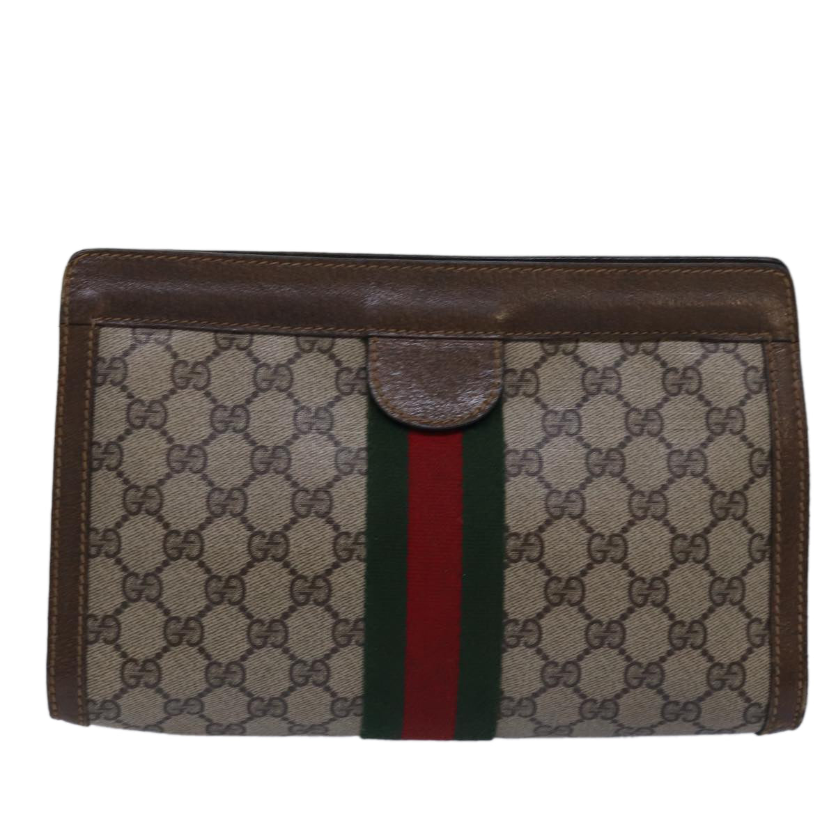 GUCCI GG Supreme Web Sherry Line Clutch Bag Beige 64 014 2125 28 Auth bs15156 - 0