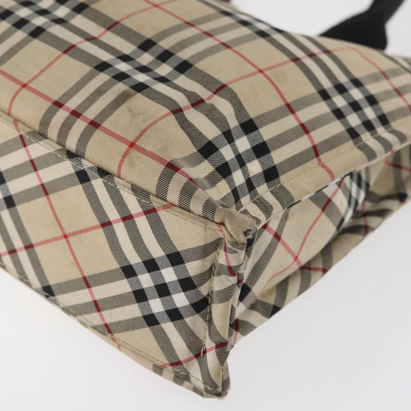 BURBERRY Nova Check Blue Label Hand Bag Nylon Beige Auth bs15174