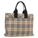 BURBERRY Nova Check Blue Label Hand Bag Nylon Beige Auth bs15174-1