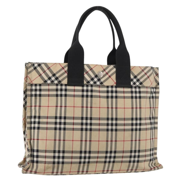 BURBERRY Nova Check Blue Label Hand Bag Nylon Beige Auth bs15174