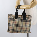 BURBERRY Nova Check Blue Label Hand Bag Nylon Beige Auth bs15174-24