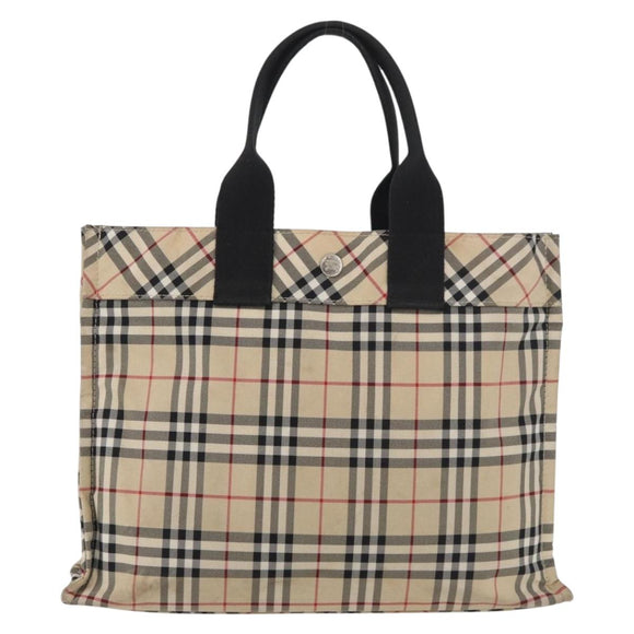 BURBERRY Nova Check Blue Label Hand Bag Nylon Beige Auth bs15174