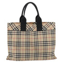 BURBERRY Nova Check Blue Label Hand Bag Nylon Beige Auth bs15174-2
