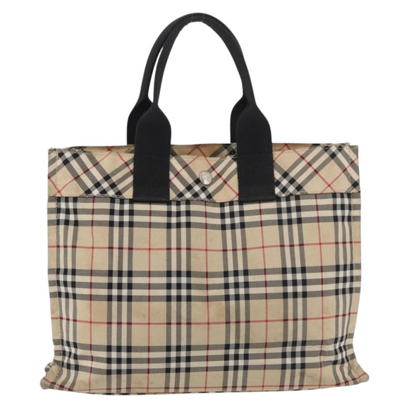 BURBERRY Nova Check Blue Label Hand Bag Nylon Beige Auth bs15174