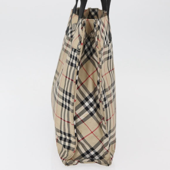 BURBERRY Nova Check Blue Label Hand Bag Nylon Beige Auth bs15174