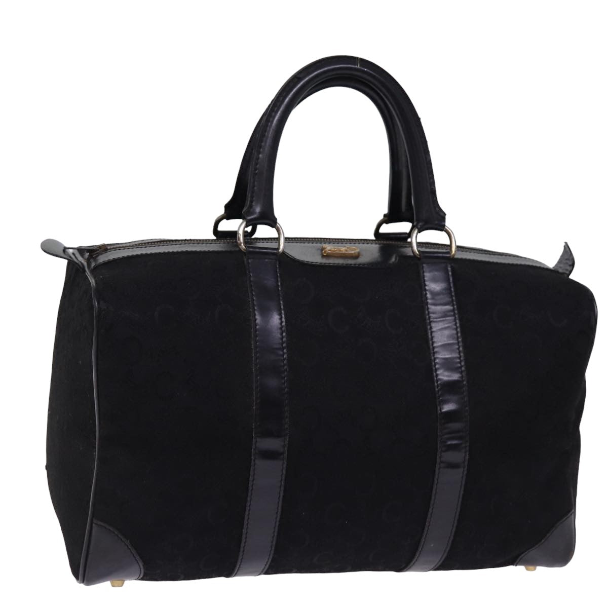 CELINE C Macadam Canvas Boston Bag Black Auth bs15198