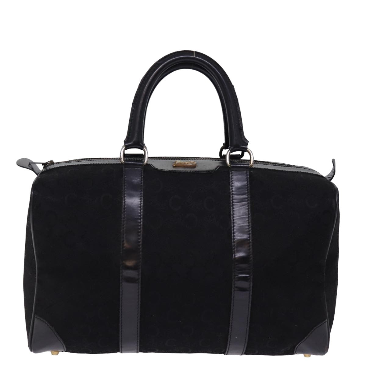 CELINE C Macadam Canvas Boston Bag Black Auth bs15198