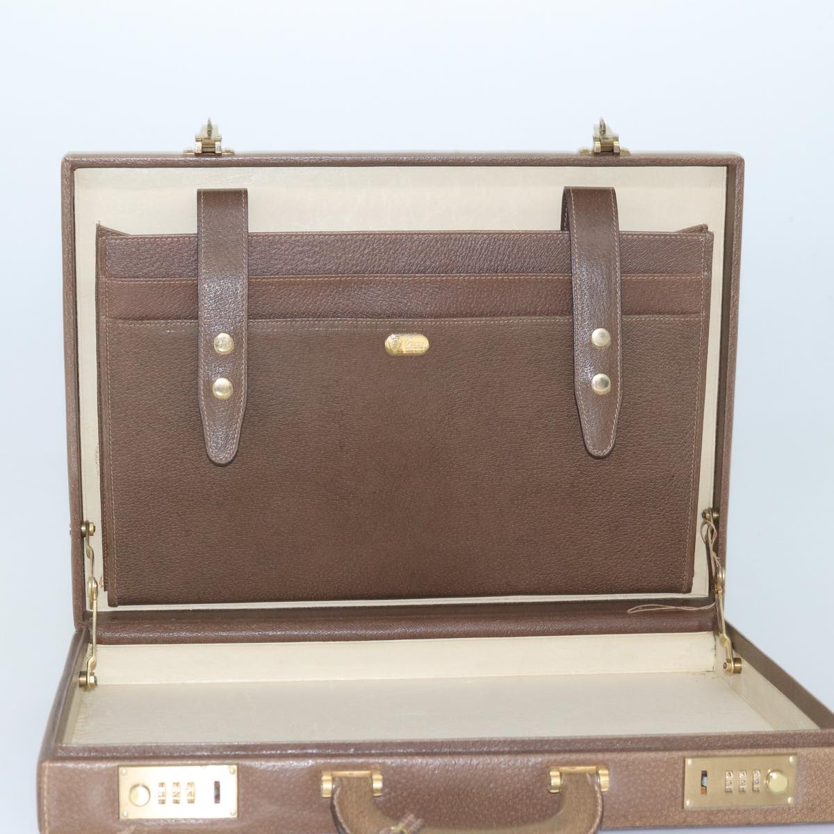 GUCCI Attache Case Hand Bag Leather Brown Auth bs15226