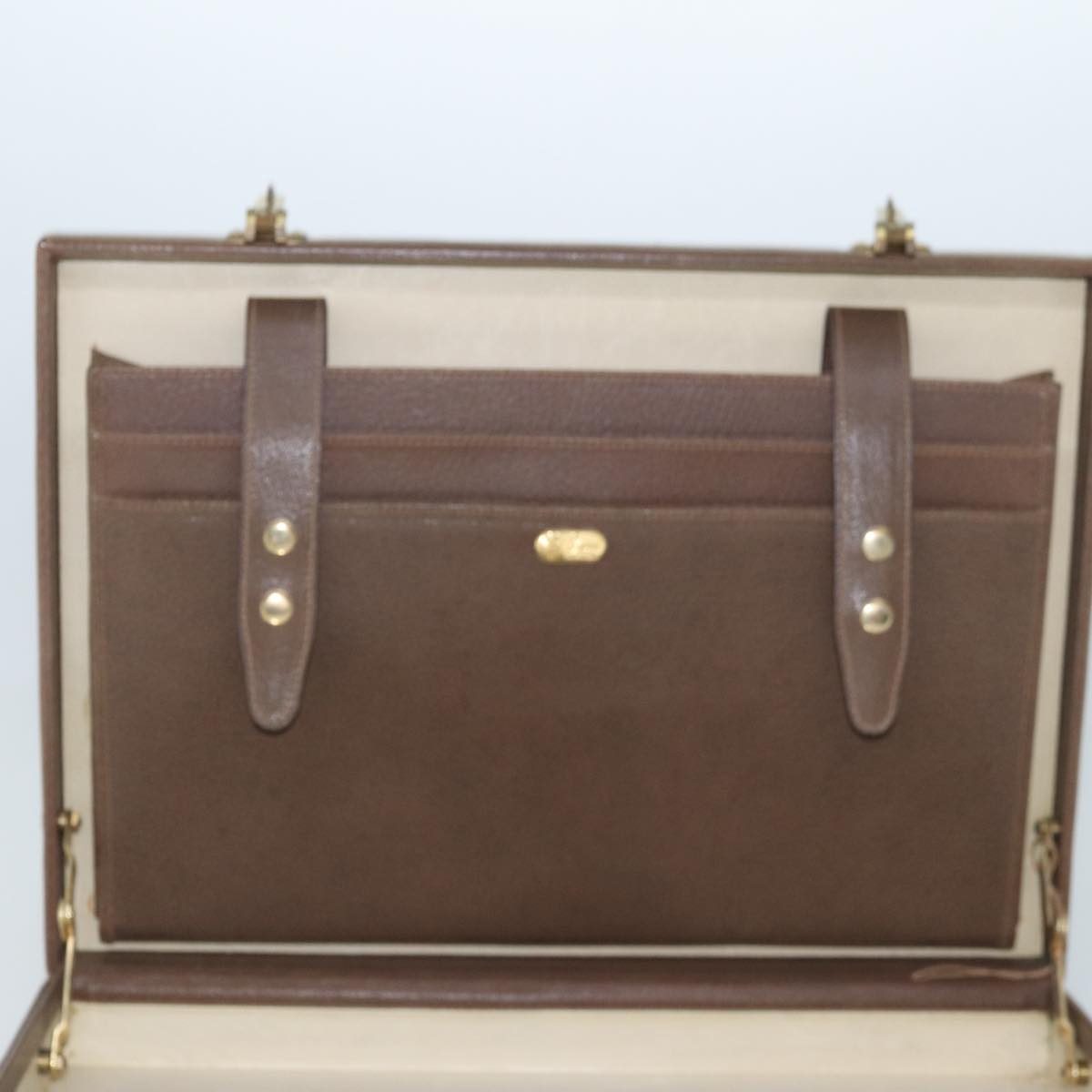 GUCCI Attache Case Hand Bag Leather Brown Auth bs15226