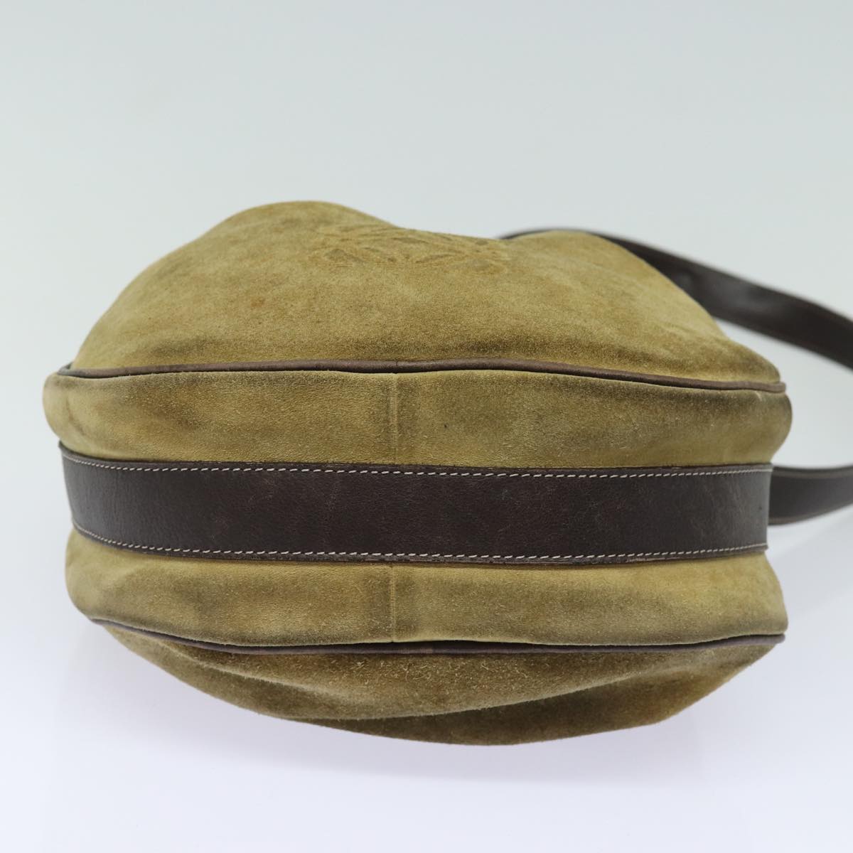 LOEWE Anagram Shoulder Bag Suede Khaki Brown Auth bs15239