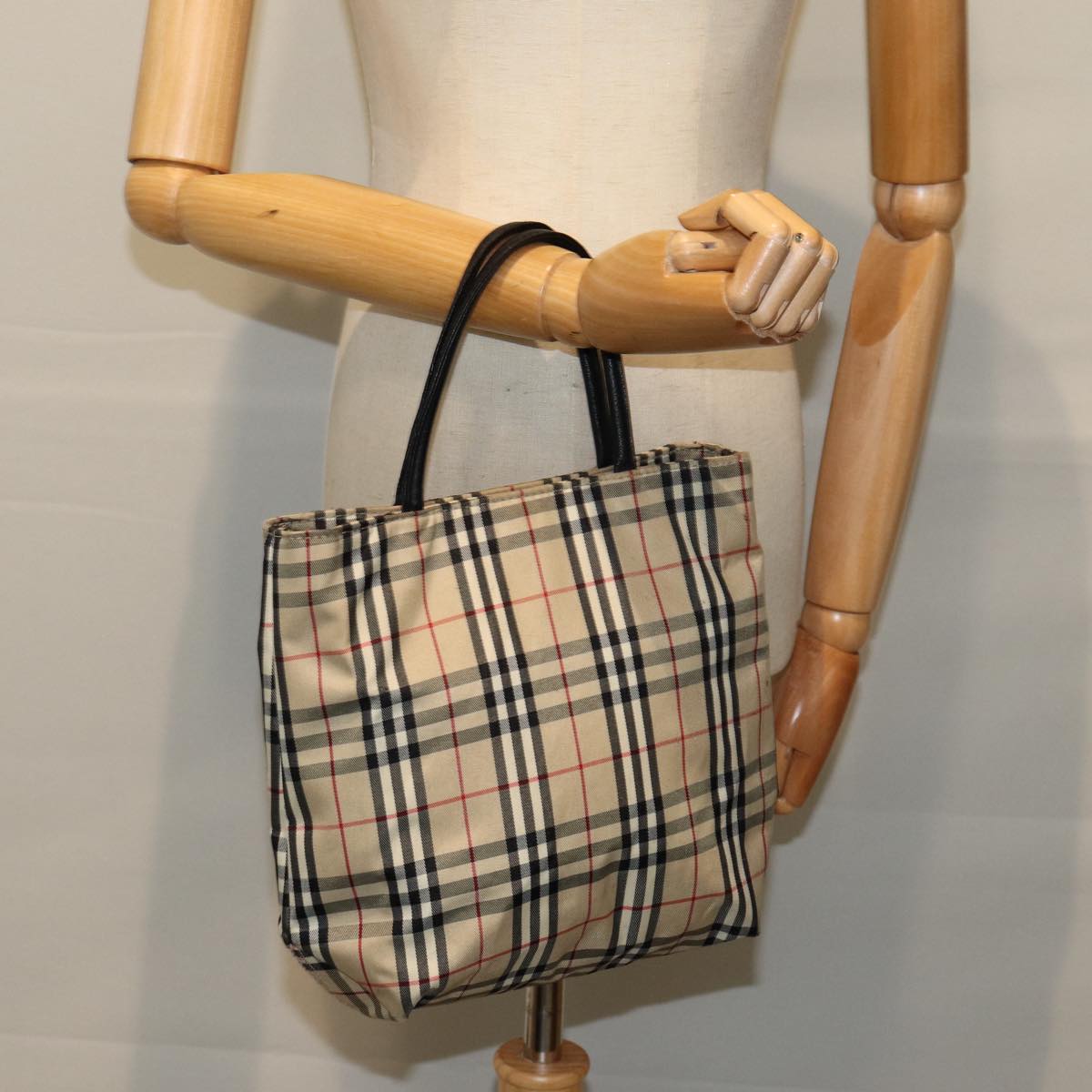 BURBERRY Nova Check Hand Bag Nylon Beige Auth bs15243