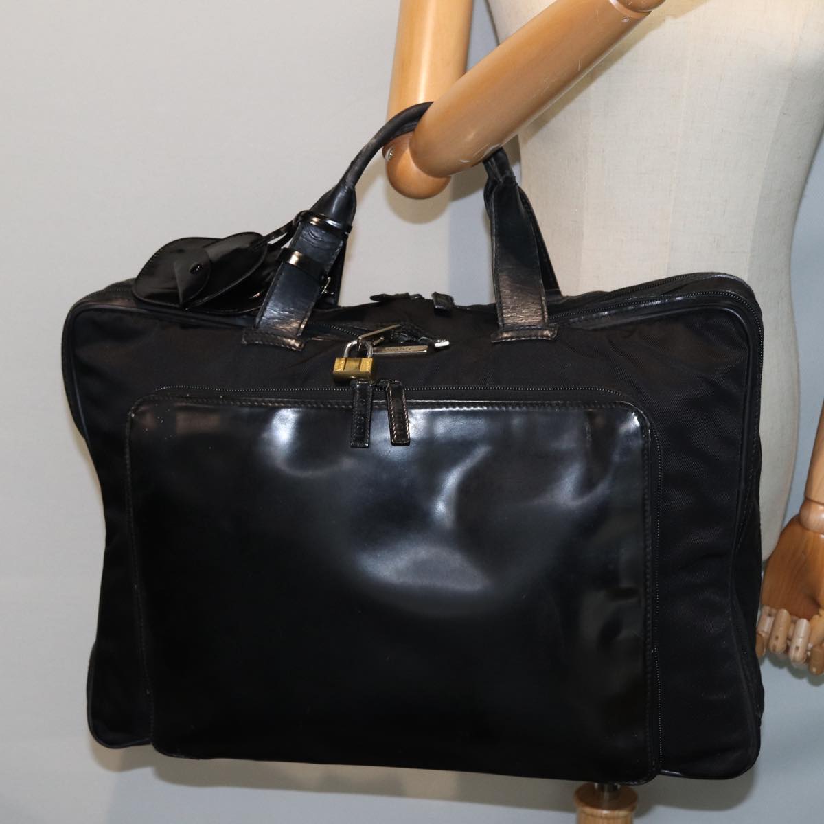 GUCCI Business Bag Nylon patent leather Black 010 1553 0302 10 Auth bs15253