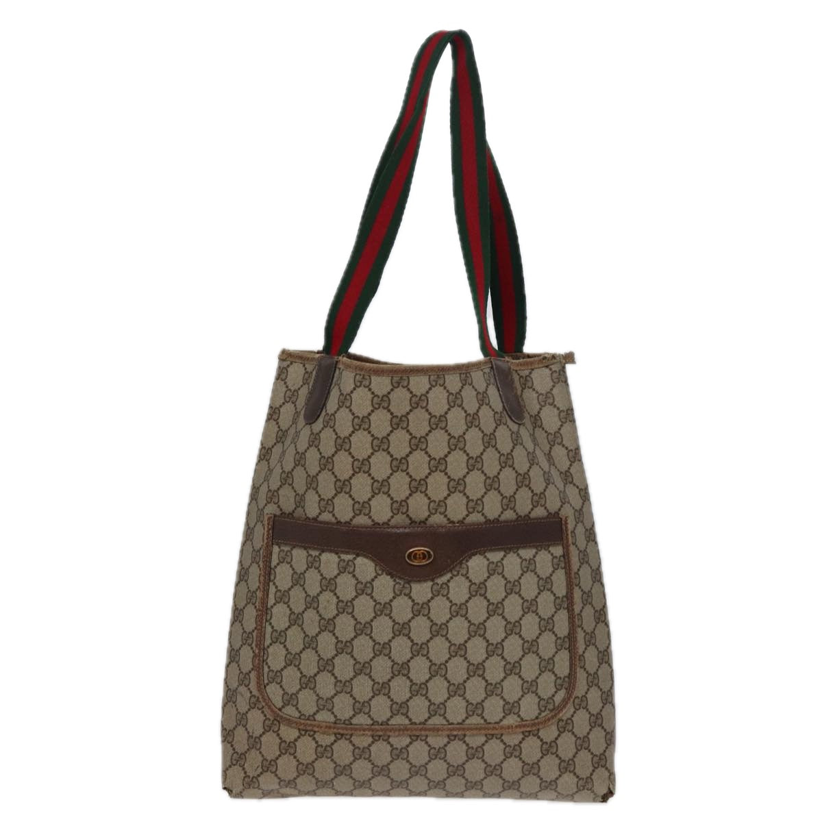 GUCCI GG Canvas Web Sherry Line Tote Bag PVC Leather Brown Auth bs15255