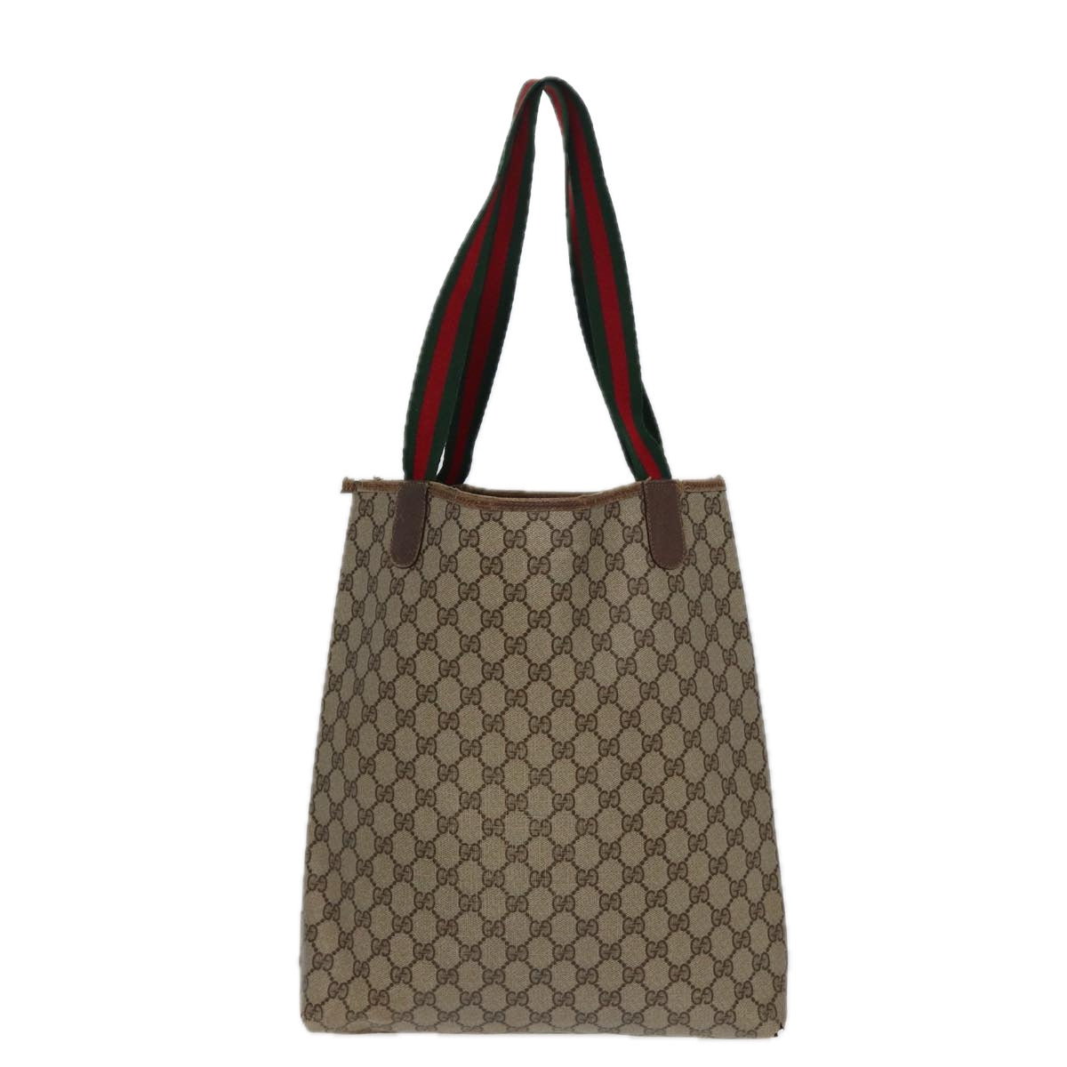 GUCCI GG Canvas Web Sherry Line Tote Bag PVC Leather Brown Auth bs15255