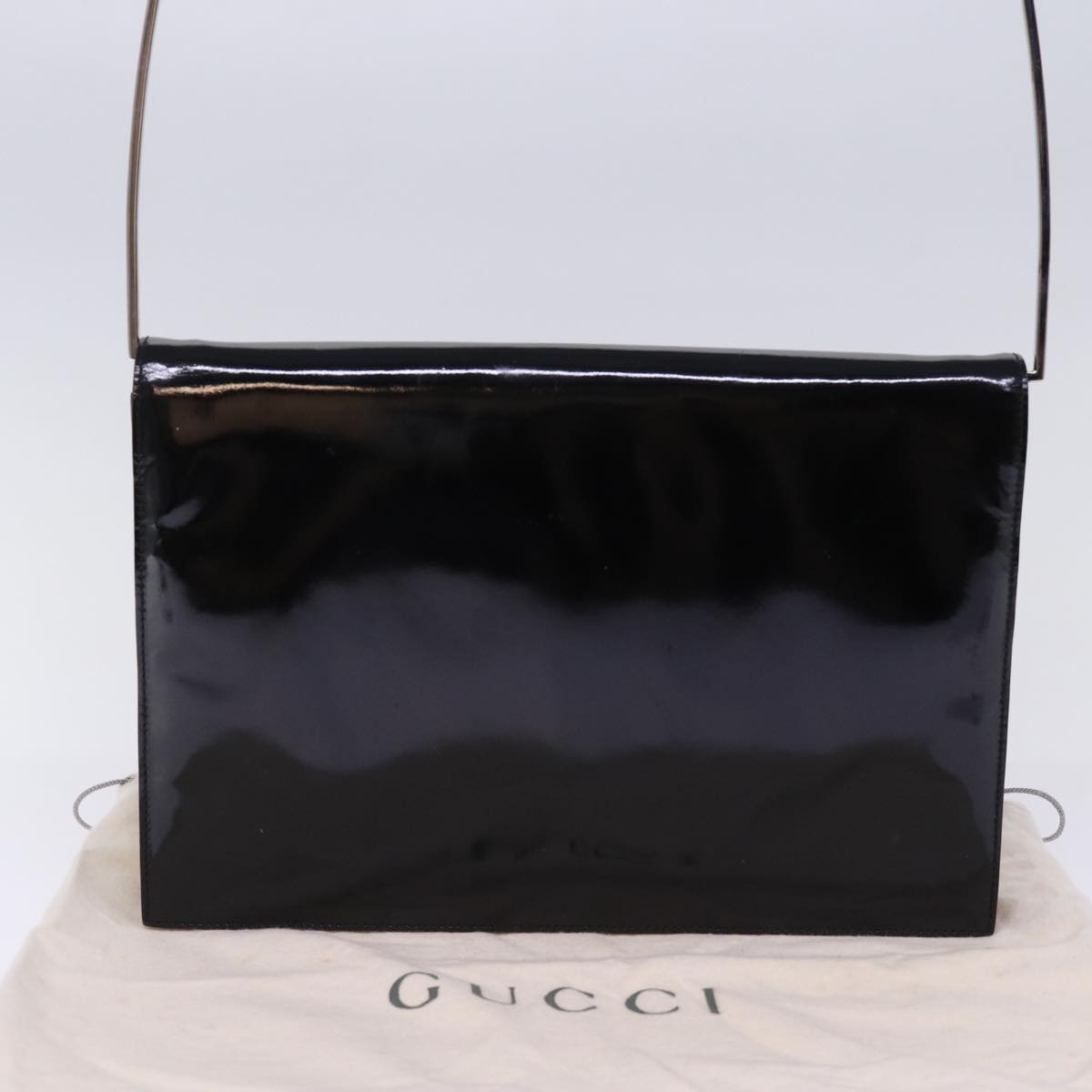 GUCCI Shoulder Bag Enamel Black Auth bs15262