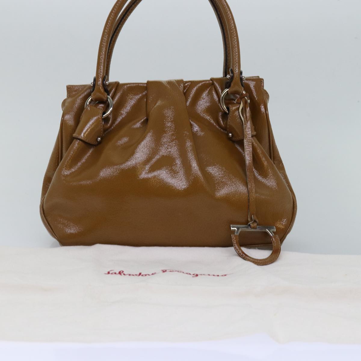 Salvatore Ferragamo Hand Bag Enamel Brown Auth bs15275