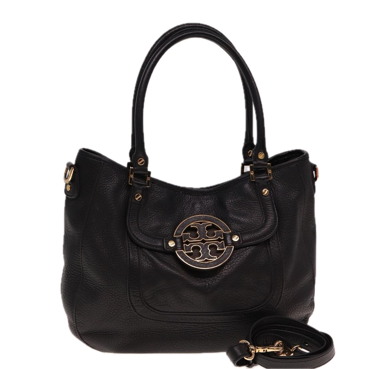 TORY BURCH Hand Bag Leather 2way Black Auth bs15296