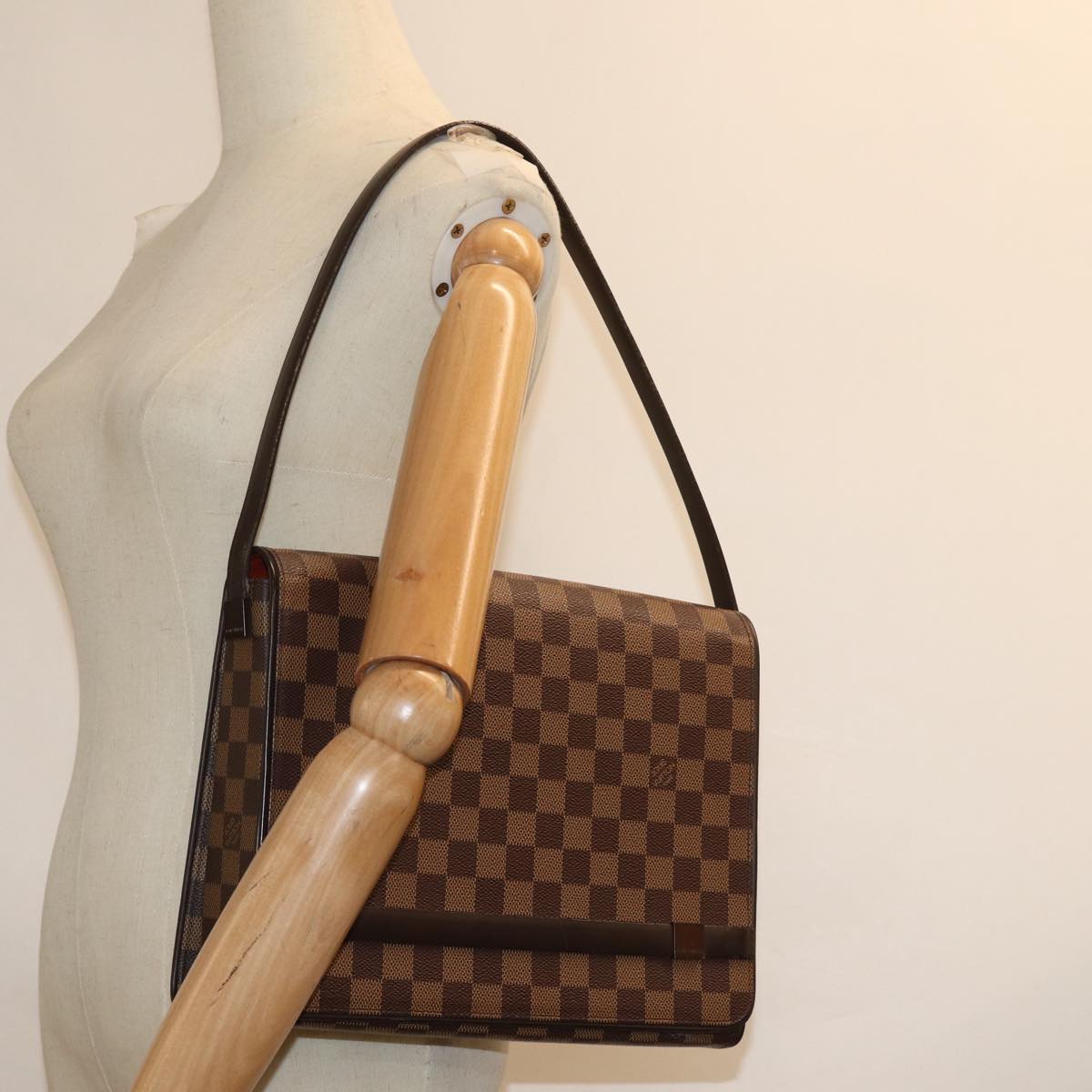 LOUIS VUITTON Damier Ebene Tribeca Carre Shoulder Bag N51161 LV Auth bs15302