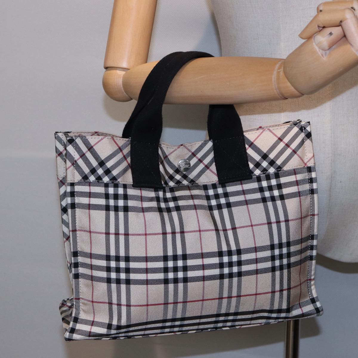 BURBERRY Nova Check Blue Label Hand Bag Nylon Beige Auth bs15309