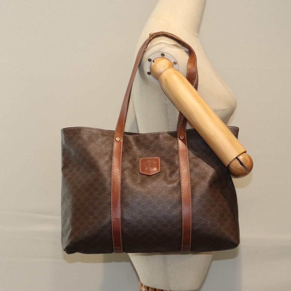 CELINE Macadam Canvas Tote Bag PVC Leather Brown Auth bs15311