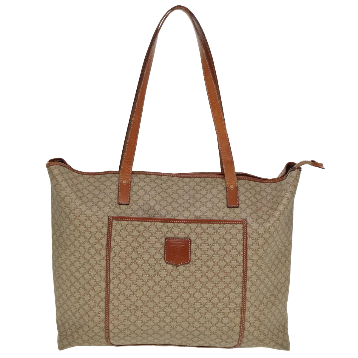 CELINE Macadam Canvas Tote Bag Leather Beige Brown Auth bs15313 - 0