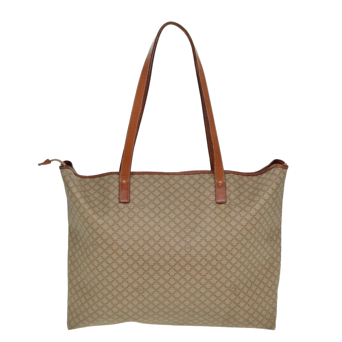 CELINE Macadam Canvas Tote Bag Leather Beige Brown Auth bs15313