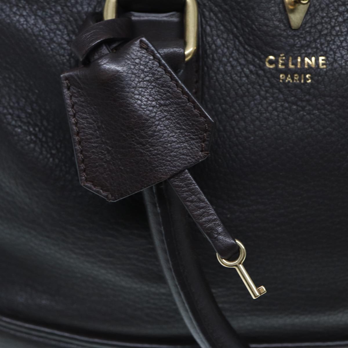 CELINE Hand Bag Leather Brown Auth bs15316