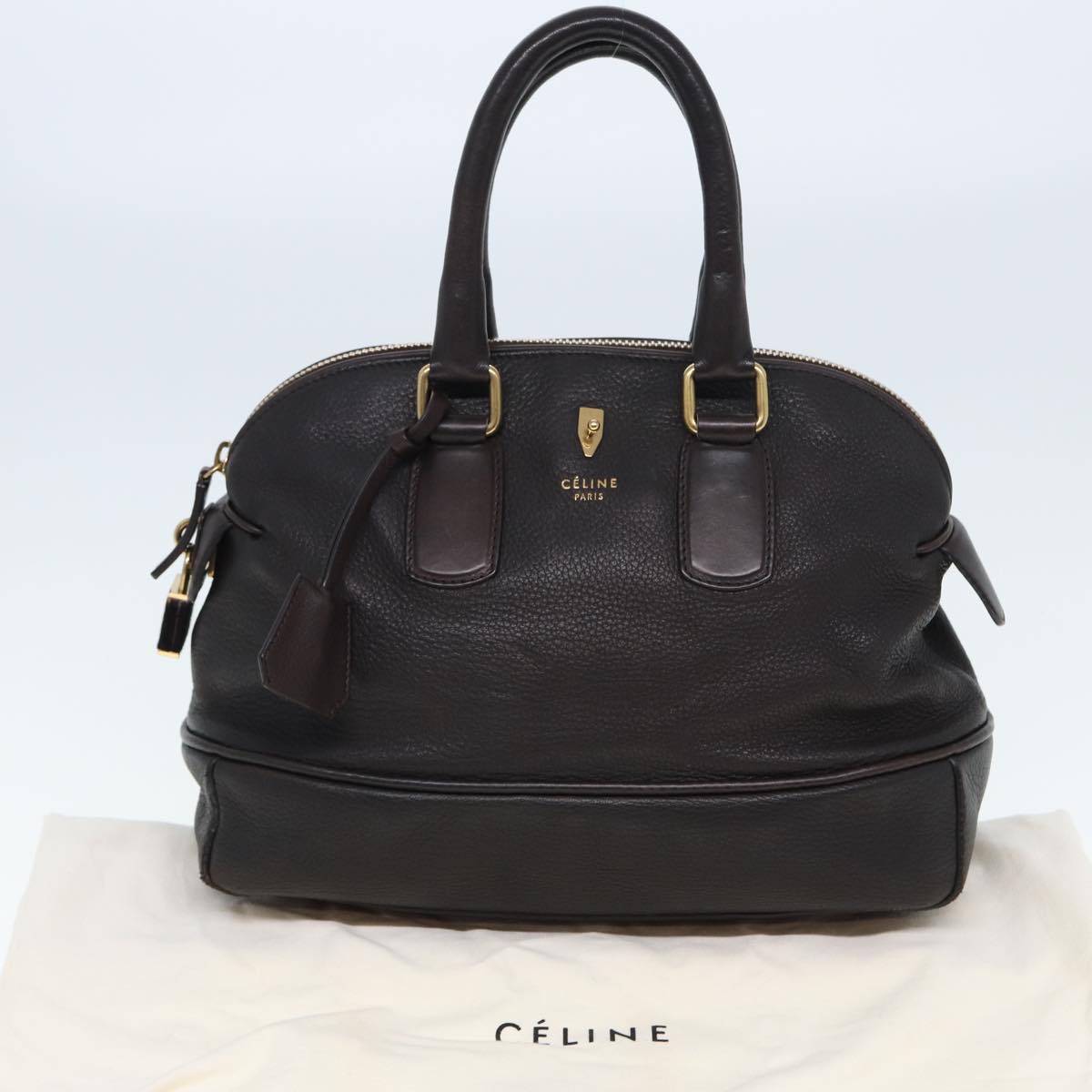 CELINE Hand Bag Leather Brown Auth bs15316