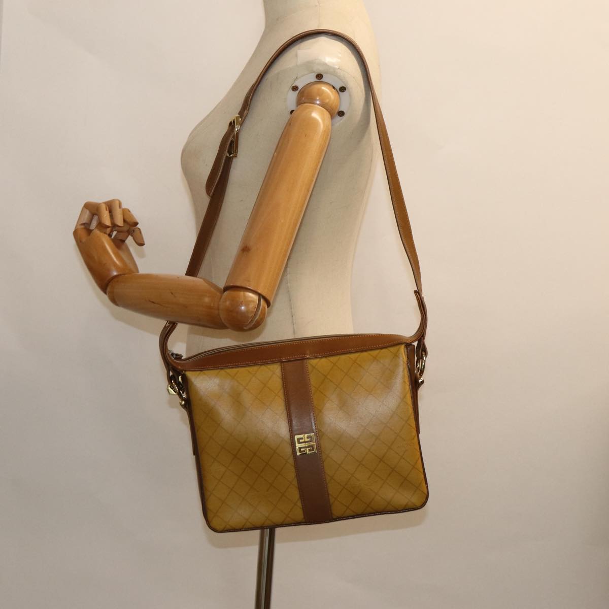 GIVENCHY Shoulder Bag PVC Leather Yellow Brown Auth bs15323