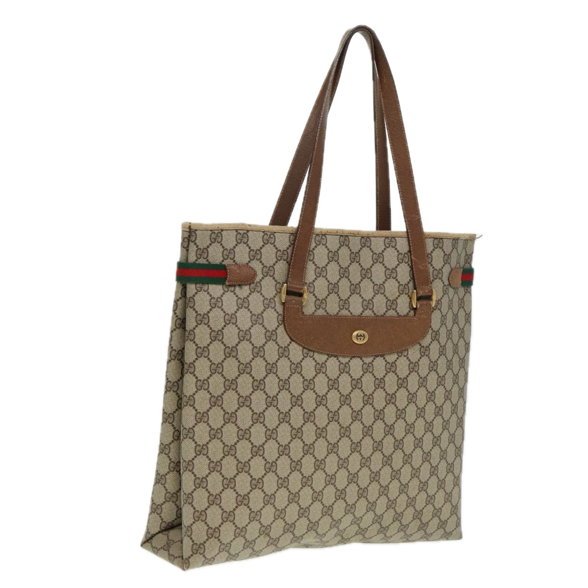 GUCCI GG Supreme Web Sherry Line Tote Bag PVC Beige Red 39 02 091 Auth bs15336