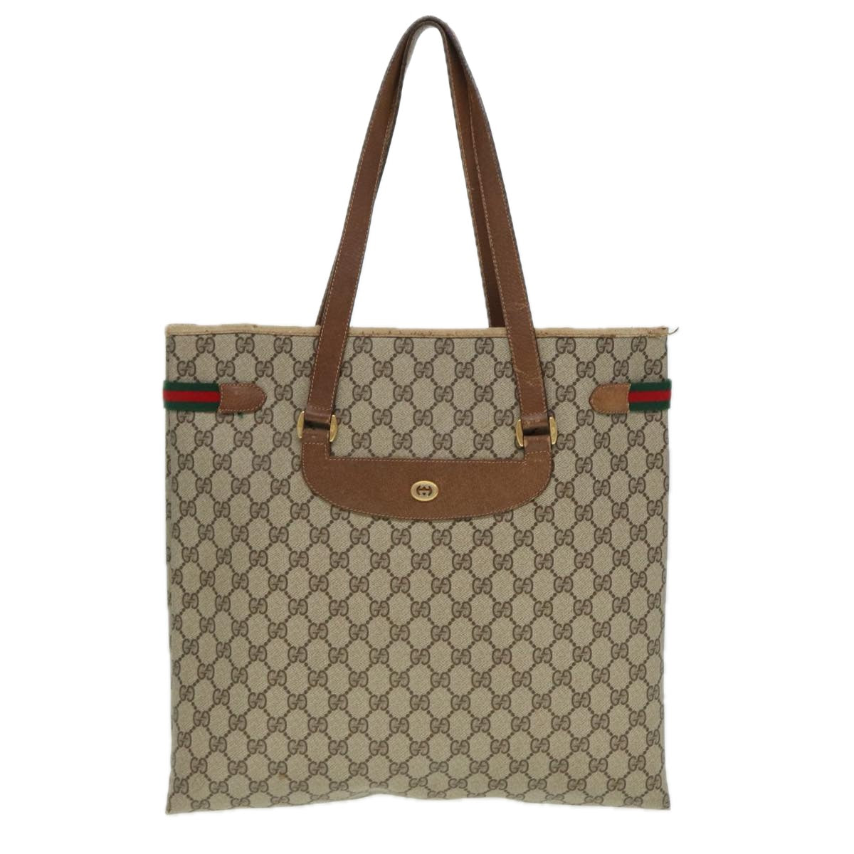 GUCCI GG Supreme Web Sherry Line Tote Bag PVC Beige Red 39 02 091 Auth bs15336